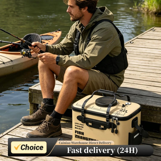 EVA Foldable Fishing Bucket with Handbar Live Fish Bait Bucket with Net Multifunctional Fishing Bucket for Wild Fishing Peaceful Pleasures Health and Wellness