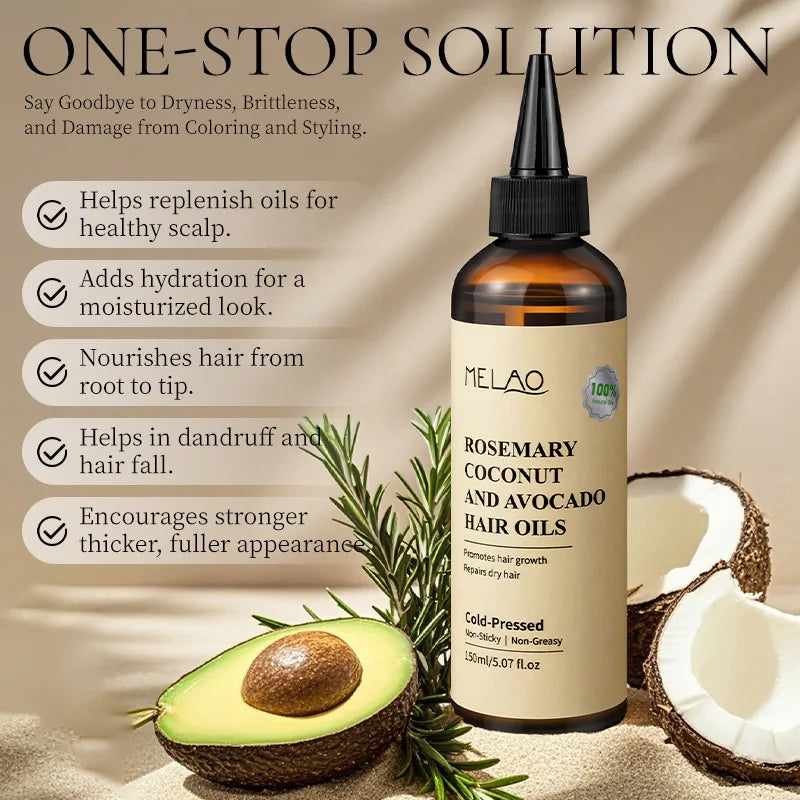 150ml Rosemary Coconut And Avocado Hair Scalp Treatment Hair Growth Oil Nourishing Hair Serum for Shine Strength All Hair Types Peaceful Pleasures Health and Wellness
