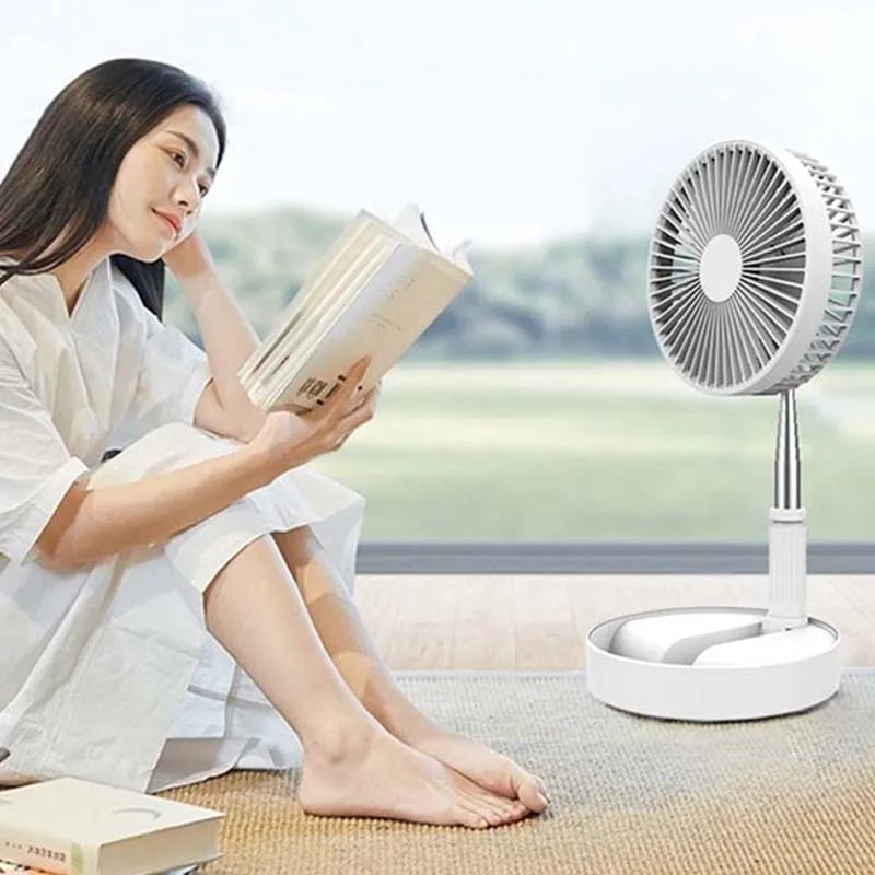 Foldable Telescopic Wireless Portable Desk Fan Usb Rechargeable Built-In Battery Oscillating Standing Air Cooling Fan Peaceful Pleasures Health and Wellness