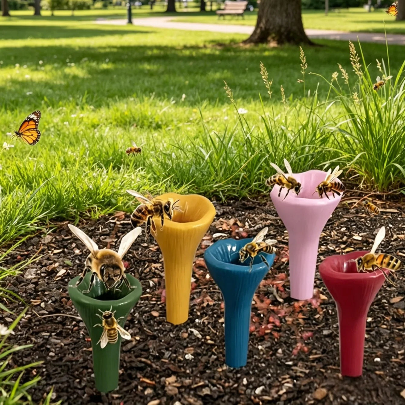 Flower Shape Bee Drinking Fountain & Resin Water Feeder