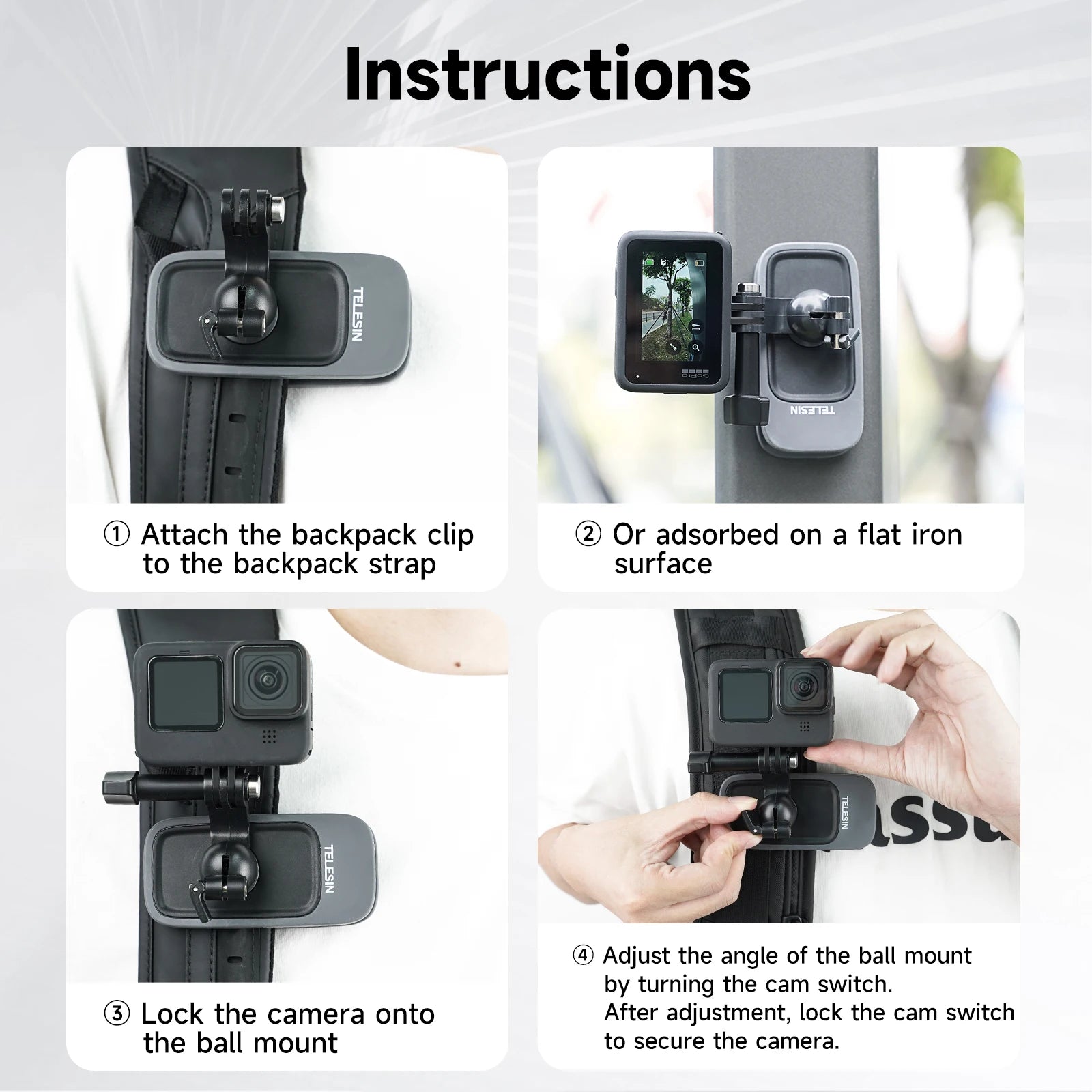 TELESIN 360° Rotation Magnetic Backpack Clip Clamp Mount for GoPro Hero 11 10 9 8 7 6 5 Insta360 DJI Action Camera Accessories Peaceful Pleasures Health and Wellness