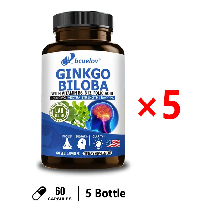 Advanced Nootropic Brain Booster Supplement Improves Memory,Enhances Focus,Boosts Nerve Energy & IQ Health Vitamins B12, B6 Peaceful Pleasures Health and Wellness 5 bottle