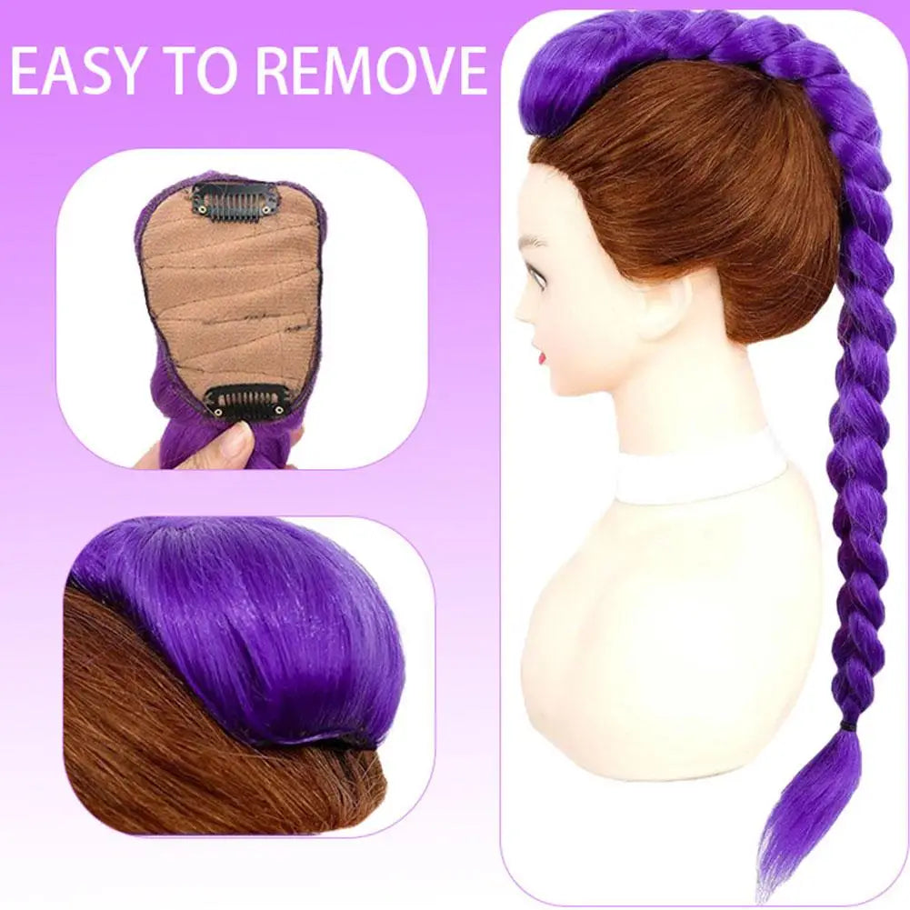 26" Purple Braided Clip-In Ponytail Extension for Kids