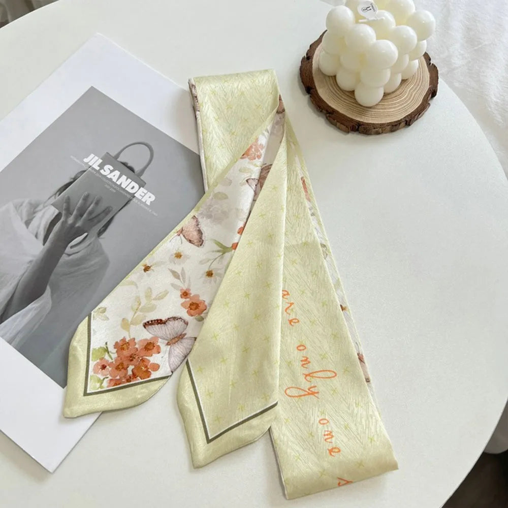 Floral Satin Ribbon Scarf – Long Thin Hair & Bag Accessory