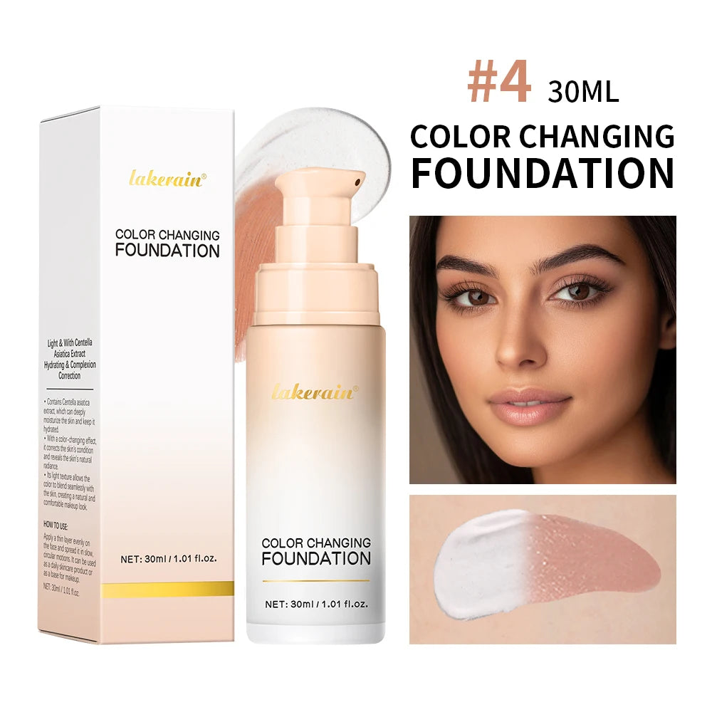 Color Changing Foundation 4 in 1 Moisturizing SPF 30+ Hydrating Color Longwearing Waterproof Travel Coverage Makeup Base Peaceful Pleasures Health and Wellness 4White