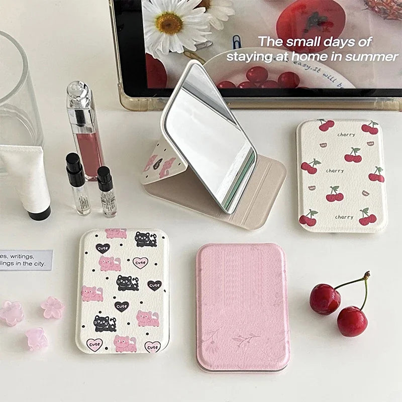 Practical Cute Compact Portable Small Mirror Student Mini Makeup Mirror Foldable Desktop Pocket Carry on Makeup Mirror Portable Peaceful Pleasures Health and Wellness