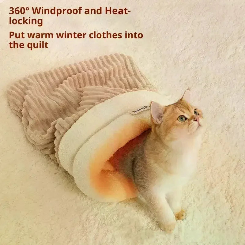 Enclosed Cat Cave Bed – Warm Thickened Sleeping Bag for Cats