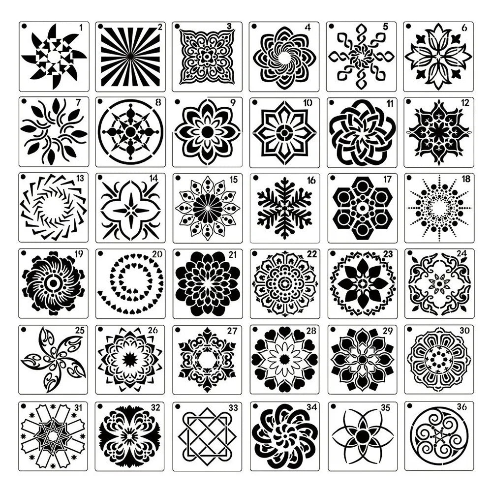 36/56Pcs Creative Mandala Dot Painting Templates Reusable Hollow Dot Painting Stencils Craft Project Small Size Peaceful Pleasures Health and Wellness 36 Piece