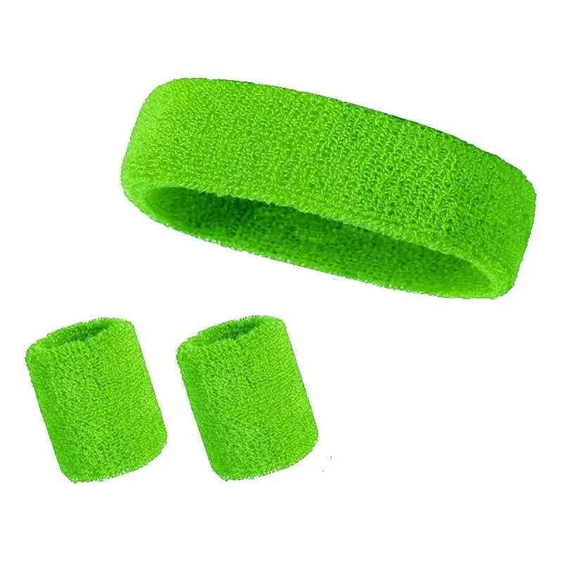 New Hot Athletic Sweatband Hairband Headband Wristband Set in 3-Pack Cotton Head Sweat Bands for Running, Cycling, Yoga, Spa Peaceful Pleasures Health and Wellness green