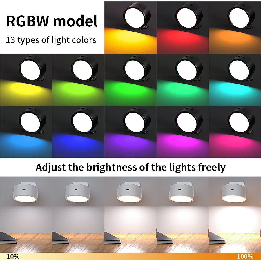 360°Rotatable LED Wall Lamp Rechargeable RGB&3Color Magnetic LED Spotlight Touch Remote Control For Bedroom Living Room Lighting Peaceful Pleasures Health and Wellness