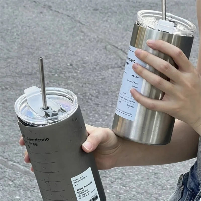 600ml Insulated Stainless Steel Thermos Cup with Straw Insulated Thermos Cup Peaceful Pleasures Health and Wellness