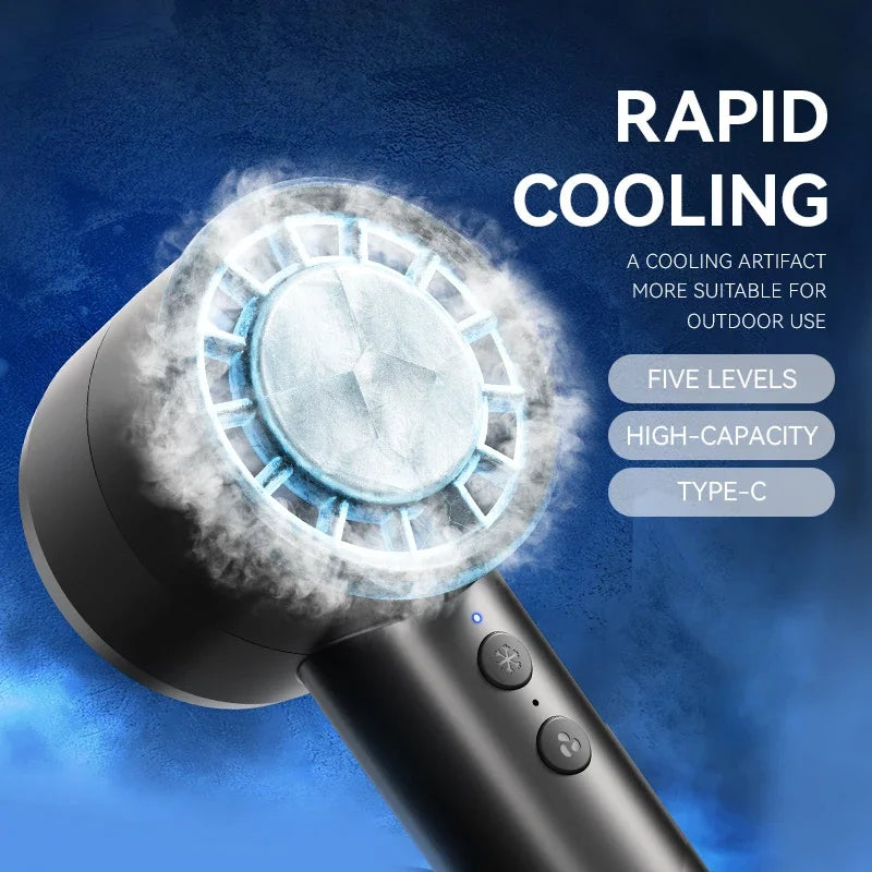 Handheld Mini Ice Fan Refrigeration Air Conditioner Rechargeable With LED Display 5 Speed Super Cool Turbo Fan For Travel Peaceful Pleasures Health and Wellness