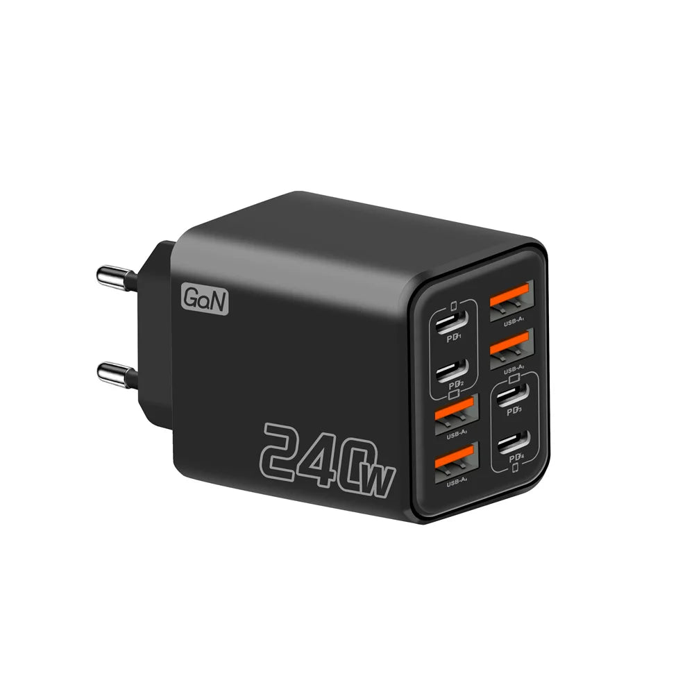 240W GaN 8-Port USB-C PD Fast Charger | QC 3.0 Wall Adapter