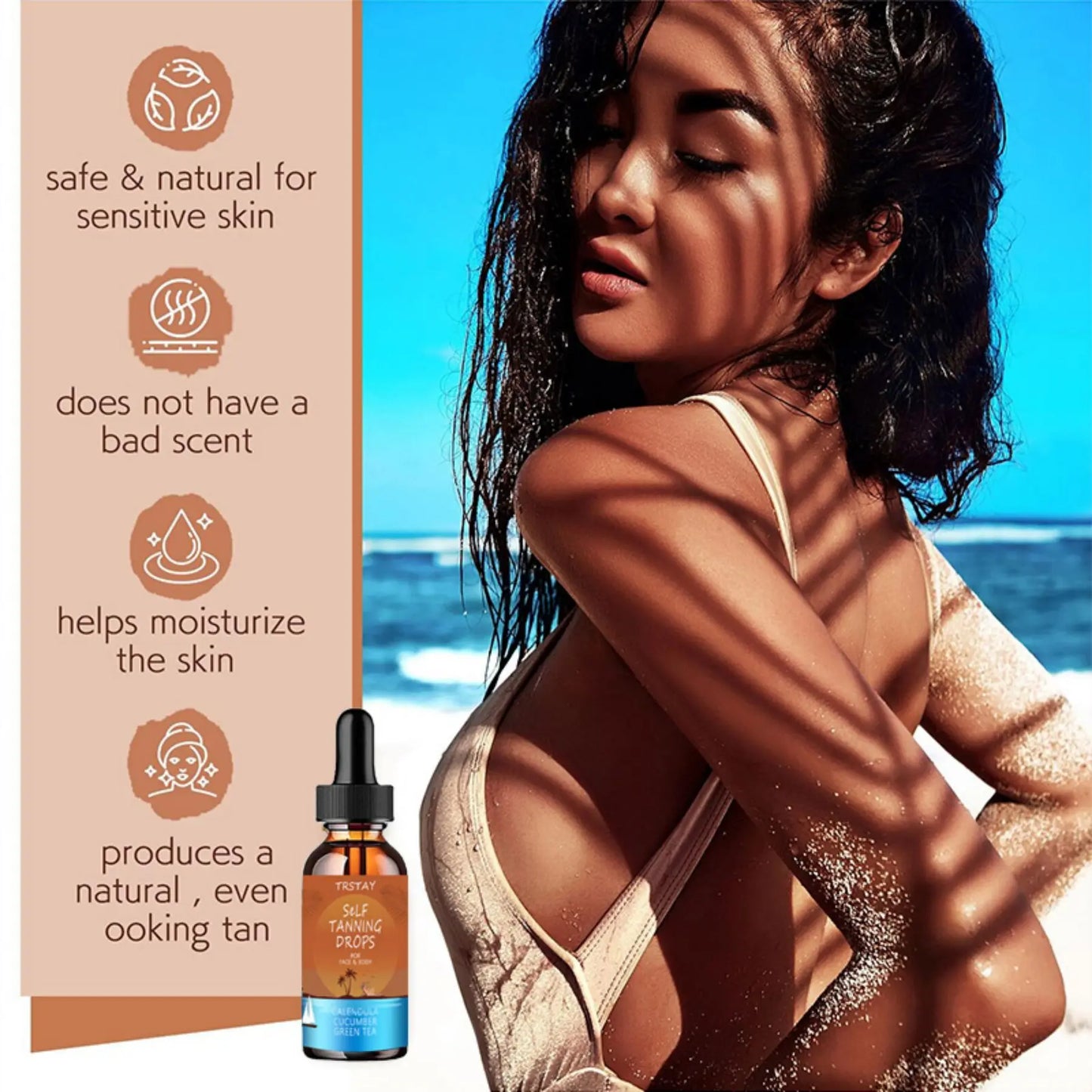 TRSTAY Self-Tanning Drops – Cucumber, Green Tea & Calendula