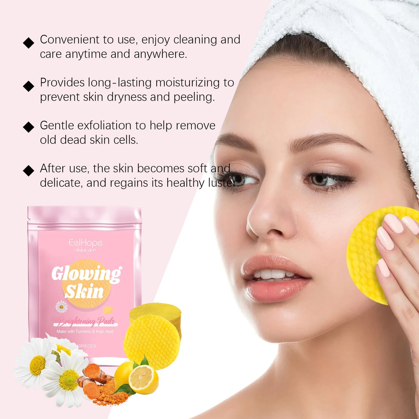 Turmeric Kojic Acid Exfoliating Cleansing Pads – 40 ct
