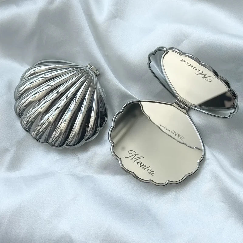 Personalized Seashell Compact Mirror | Bridesmaid Wedding Gift Personalized Compact Mirror Peaceful Pleasures Health and Wellness