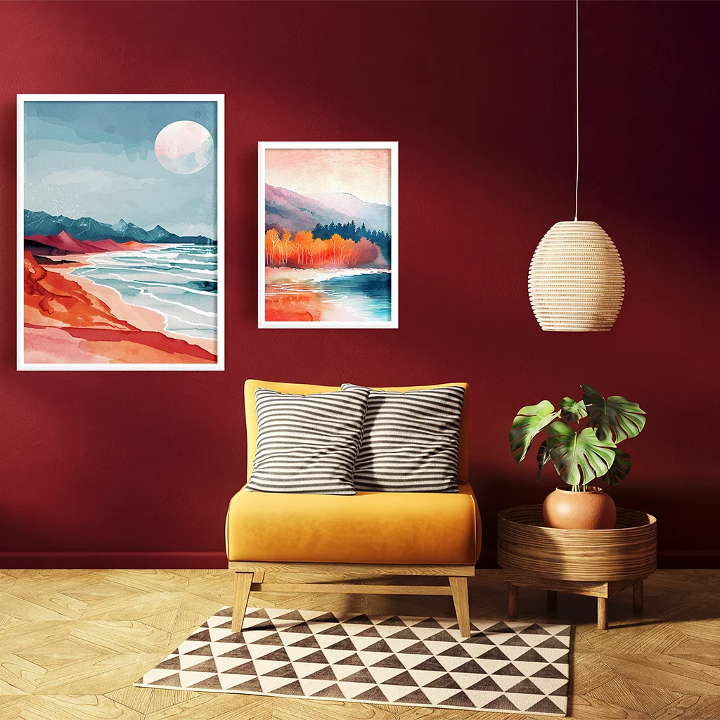 Watercolor Coastal Mountain Canvas Wall Art | Landscape Print Canvas Wall Art Peaceful Pleasures Health and Wellness