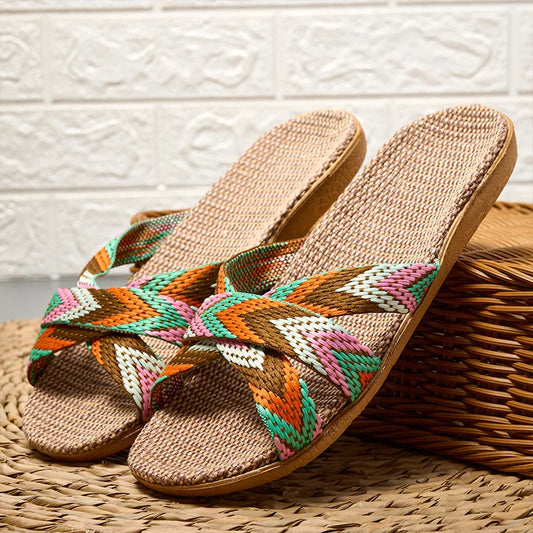 Women's Bohemian Linen Slides – Lightweight Anti-Slip Summer Slippers Women's Slide Slippers Peaceful Pleasures Health and Wellness
