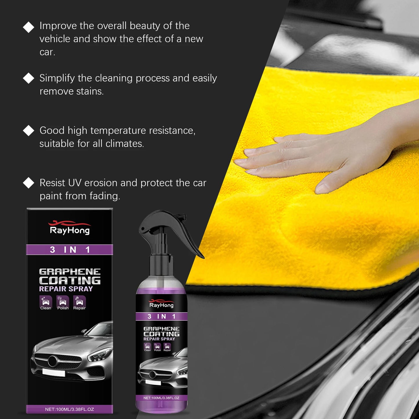 RayHong 3-in-1 Car Paint Protection Spray | Polish & Repair