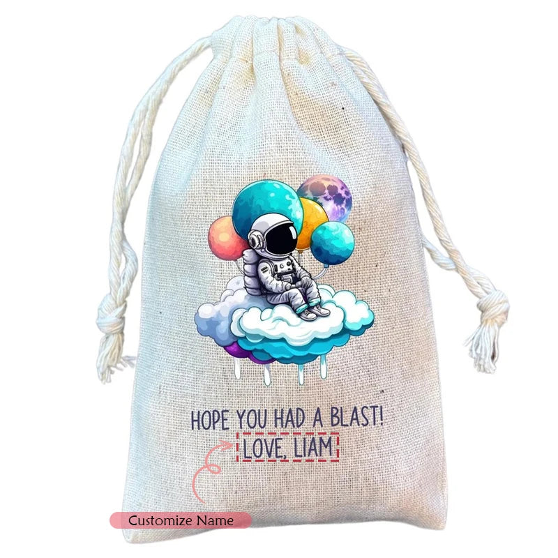 5-Pack Personalized Space Astronaut Drawstring Gift Bags | Party