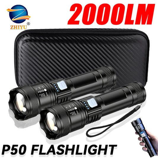 Tactical LED Flashlight 2000LM USB-C Rechargeable Zoomable Torch LED Flashlight Torch Oasis Select