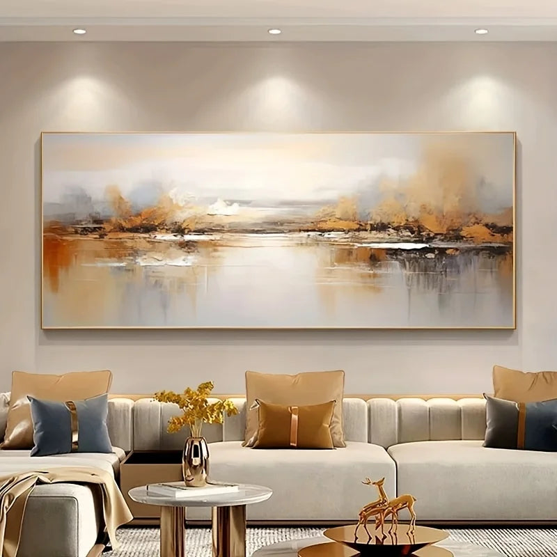 Large Modern Abstract Serene Landscape Calm Waters, Majestic Hills, Misty Mountains, Frameless Wall Art for Living Room Decor Peaceful Pleasures Health and Wellness ZLH4826 50x100cm No Frame