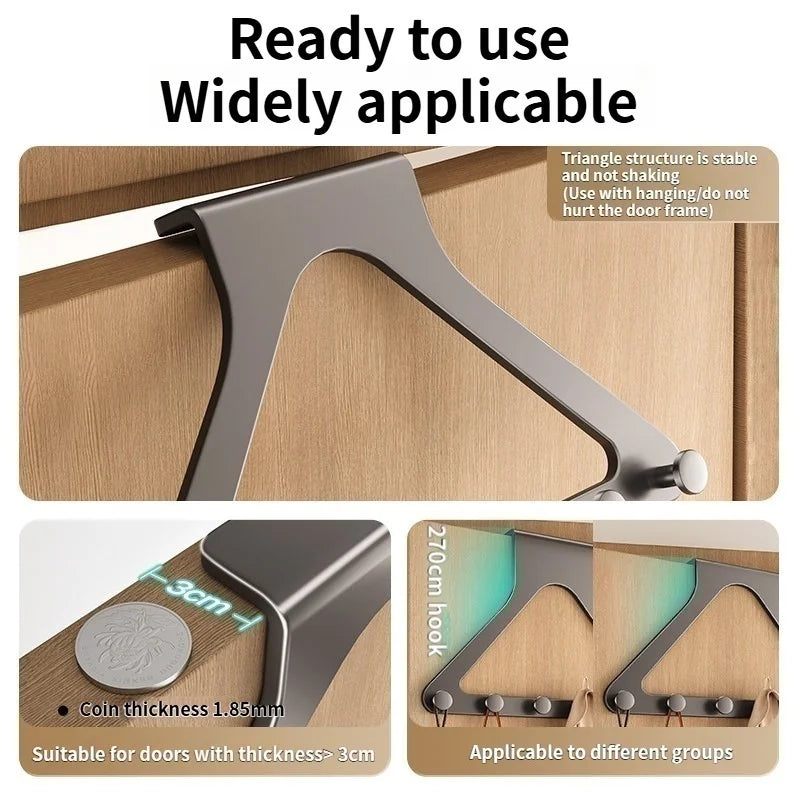Metal Over The Door Hooks 6-Hook Cabinet Organizer | No Drill