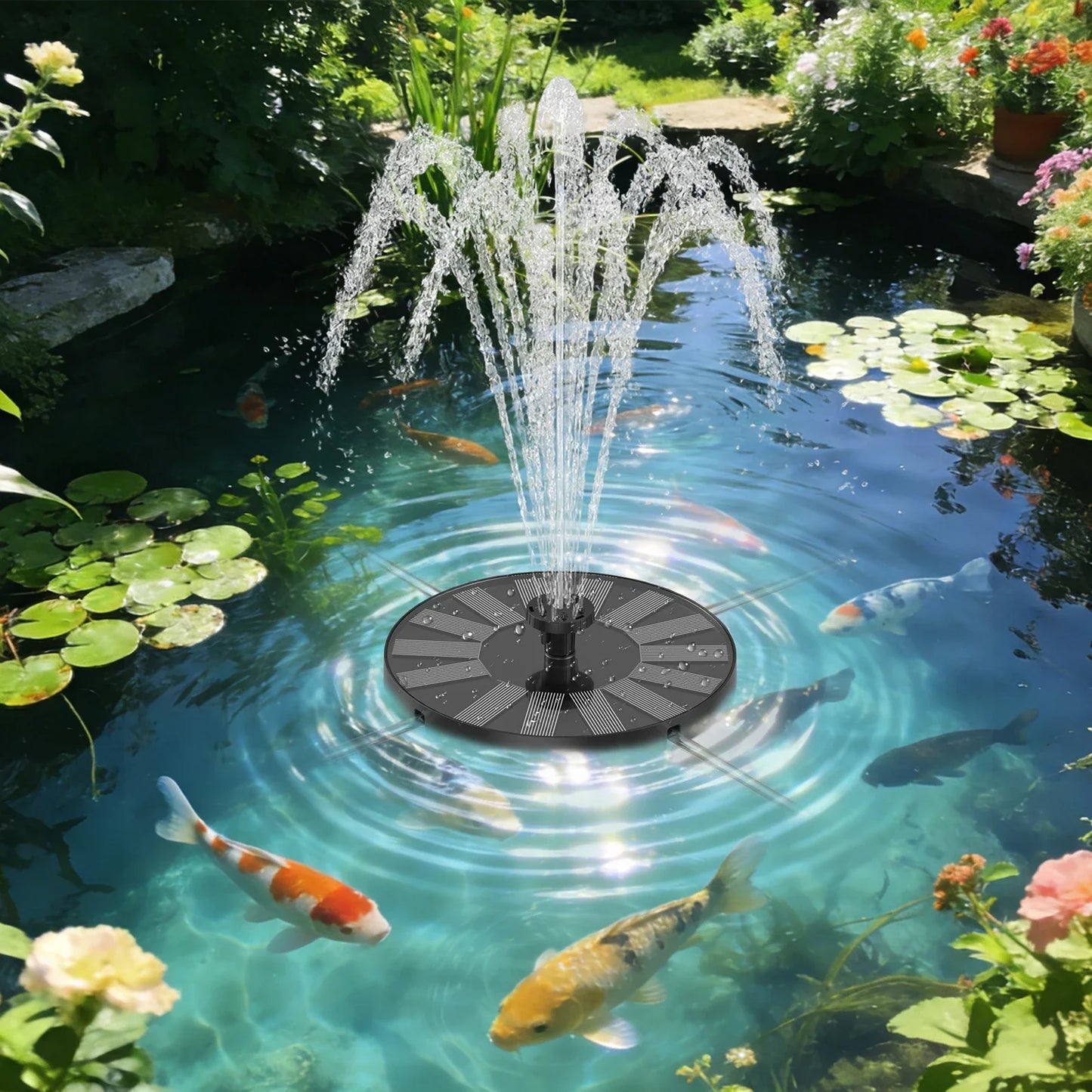 1.4W Solar Bird Bath Fountain Pump – 6 Nozzles & Crash Bars