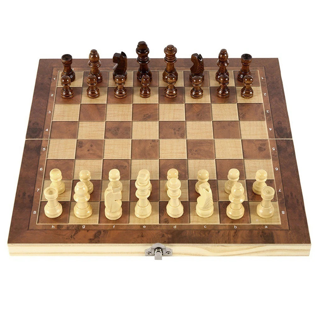 3 in 1 Chess Board Sets Folding Storage Wooden Travel Chess Sets Chess and Checkers Game Set for Chess Board Game Peaceful Pleasures Health and Wellness Red