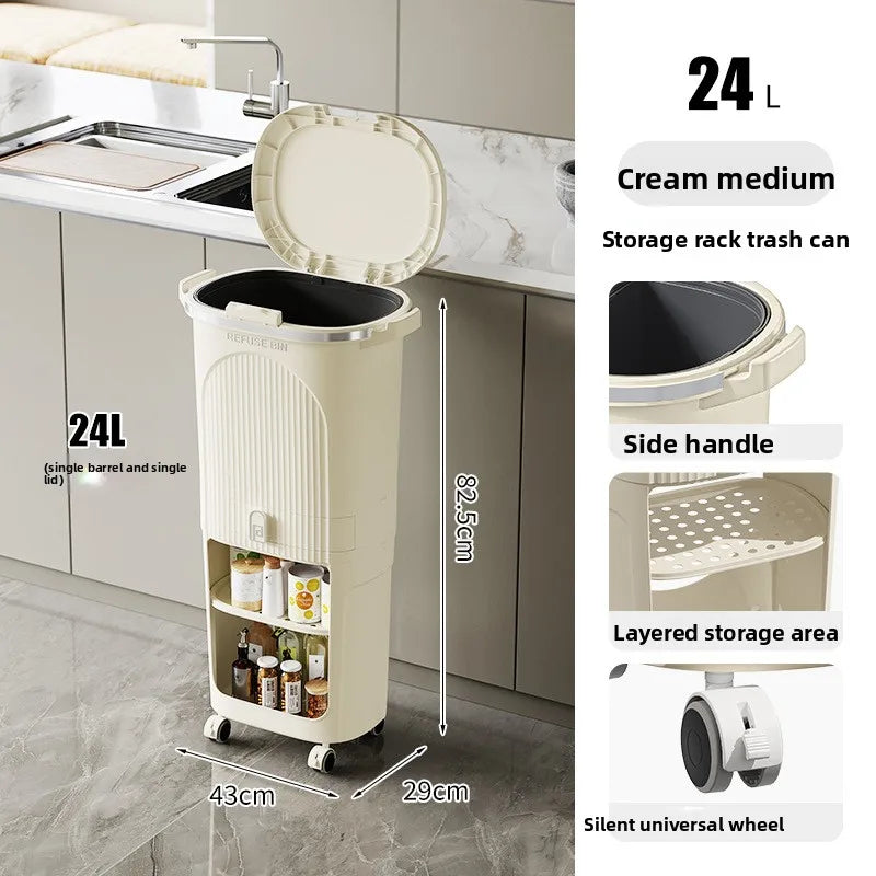 Double-Layer Large Capacity Japanese-Style Kitchen Trash Bin Dry-Waste Separation Organizer Rack Space-Saving Storage Solution Peaceful Pleasures Health and Wellness 3 Layer A