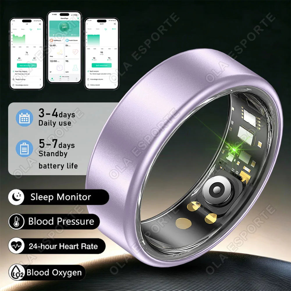 New Blood Pressure Sleep Health Monitor Smart Ring Sport Remote Camera smartring IP68 Waterproof Care for family Rings Men Women Peaceful Pleasures Health and Wellness Purple 7