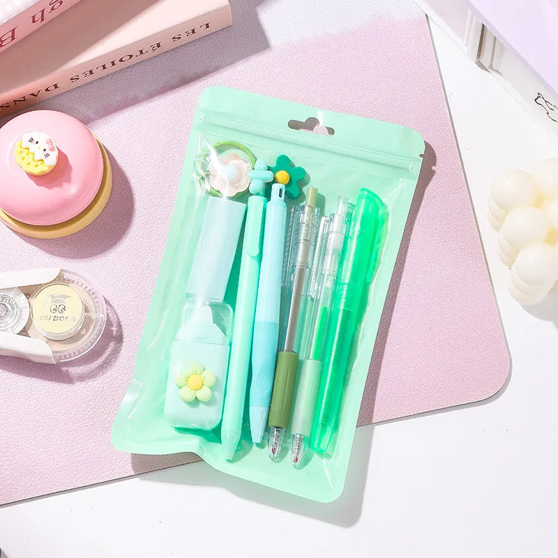 Macaron Color Stationery High Aesthetic Student School Opening Prize 8 in 1 Study Stationery Gift Set Cute Gift Boxes Stationery Peaceful Pleasures Health and Wellness green