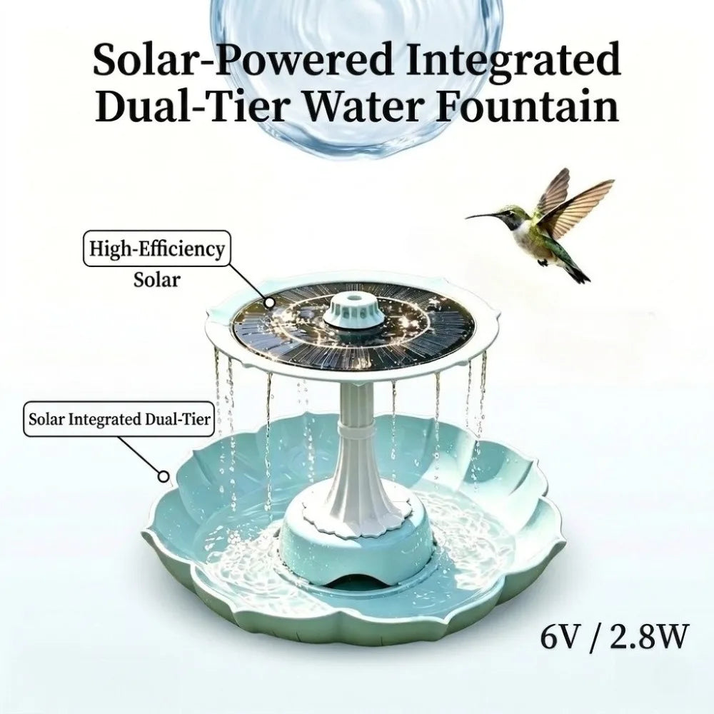 2.8W Solar Fountain Dual-Tier Bird Bath & Garden Feeder