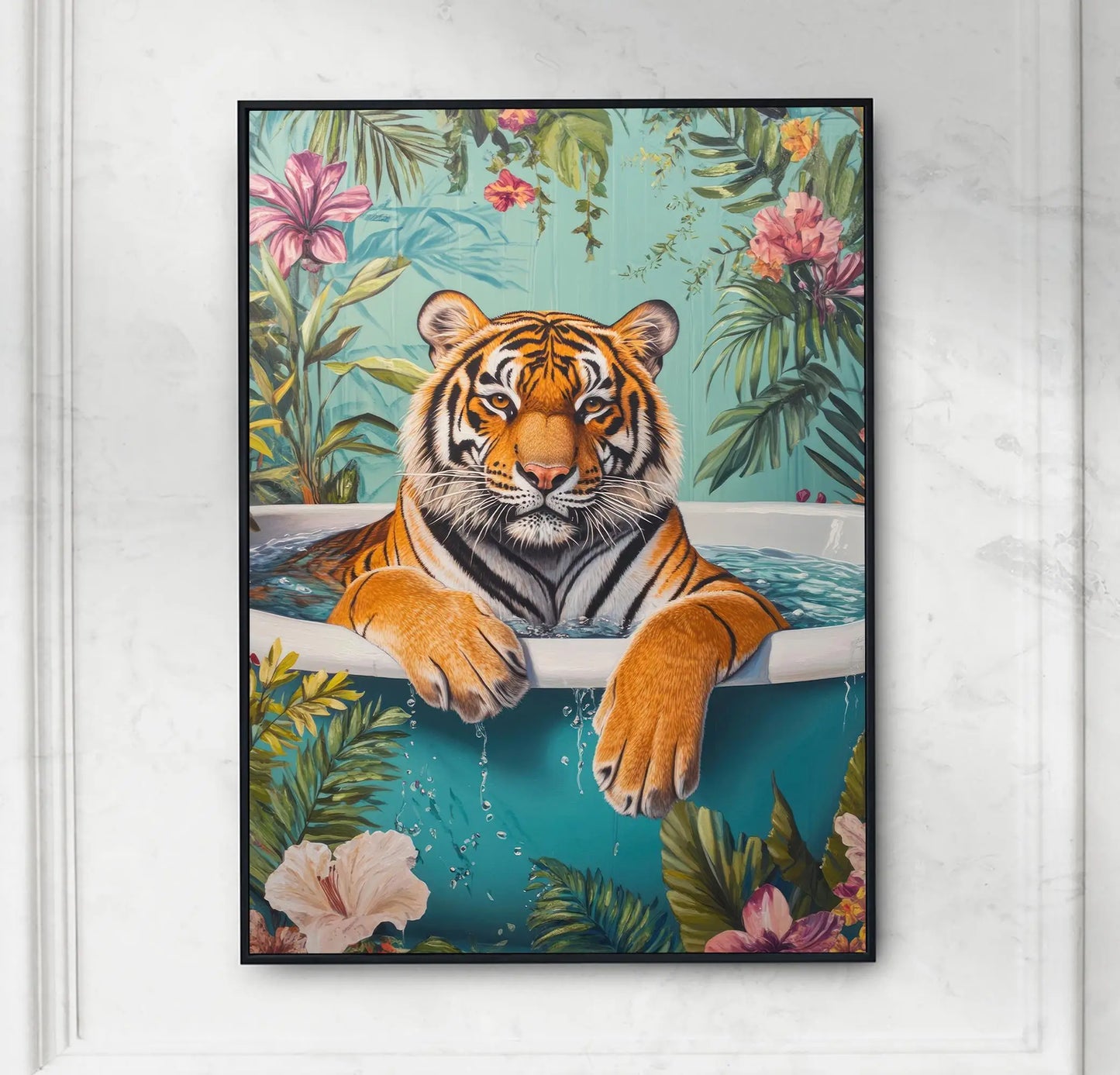 Funny Animals Swimming Pool Canvas Wall Art | Bathroom Decor