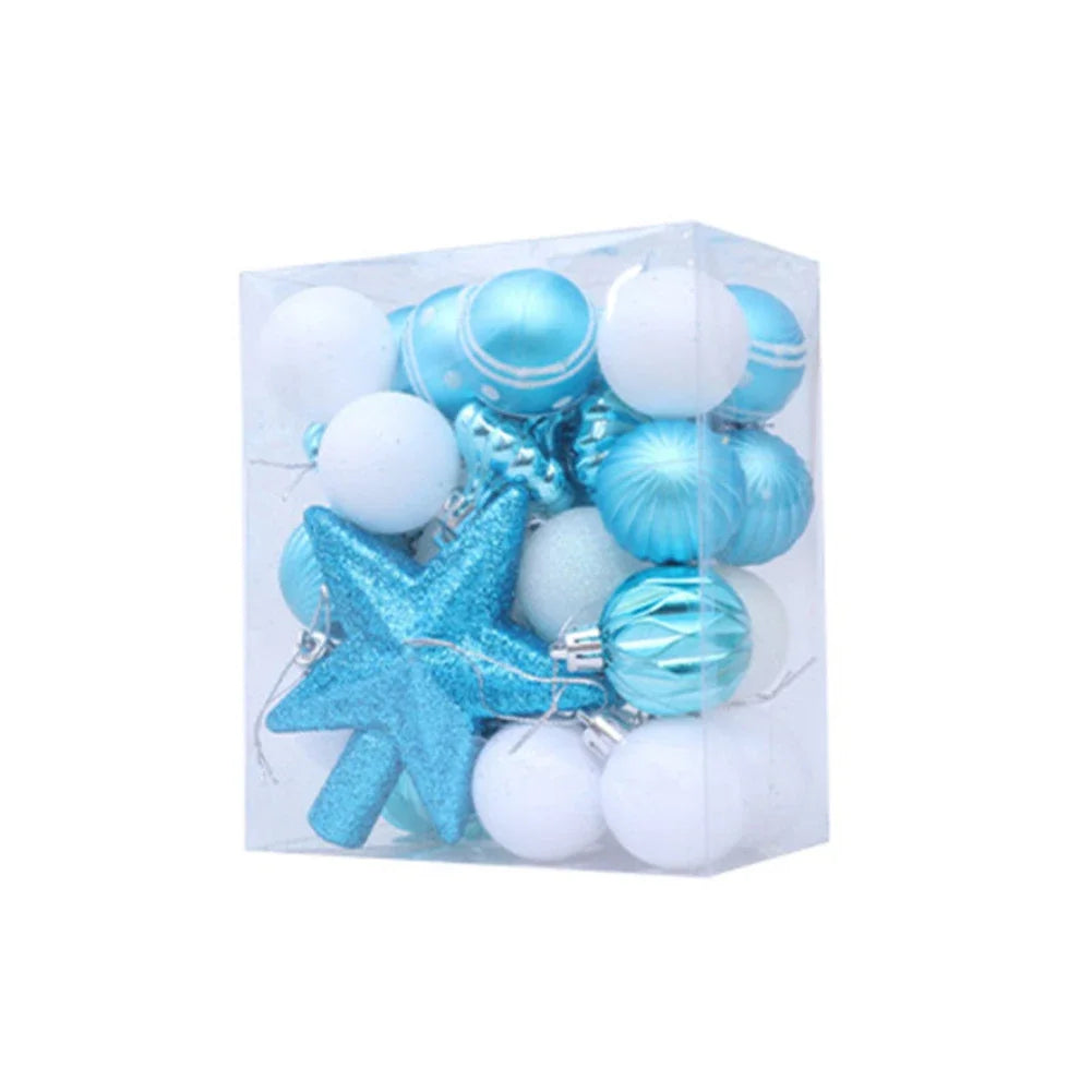 31-Piece Glitter Christmas Ball Ornament Set with Star Topper