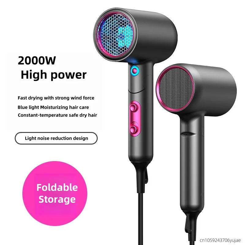 New Product Foldable High Air Volume Hair Dryer 2000W High-Power Fast Drying Blue Light Hair Dryer Eu/Us/Uk/Au Peaceful Pleasures Health and Wellness