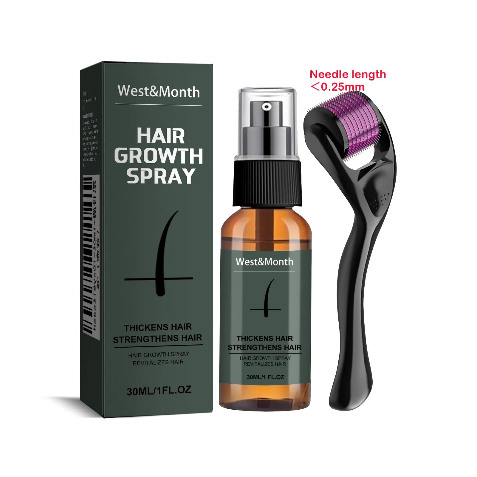 Men's Beard Growth Spray Kit with 0.25mm Micro Roller – 30ml Peaceful Pleasures Health and Wellness 1 Set