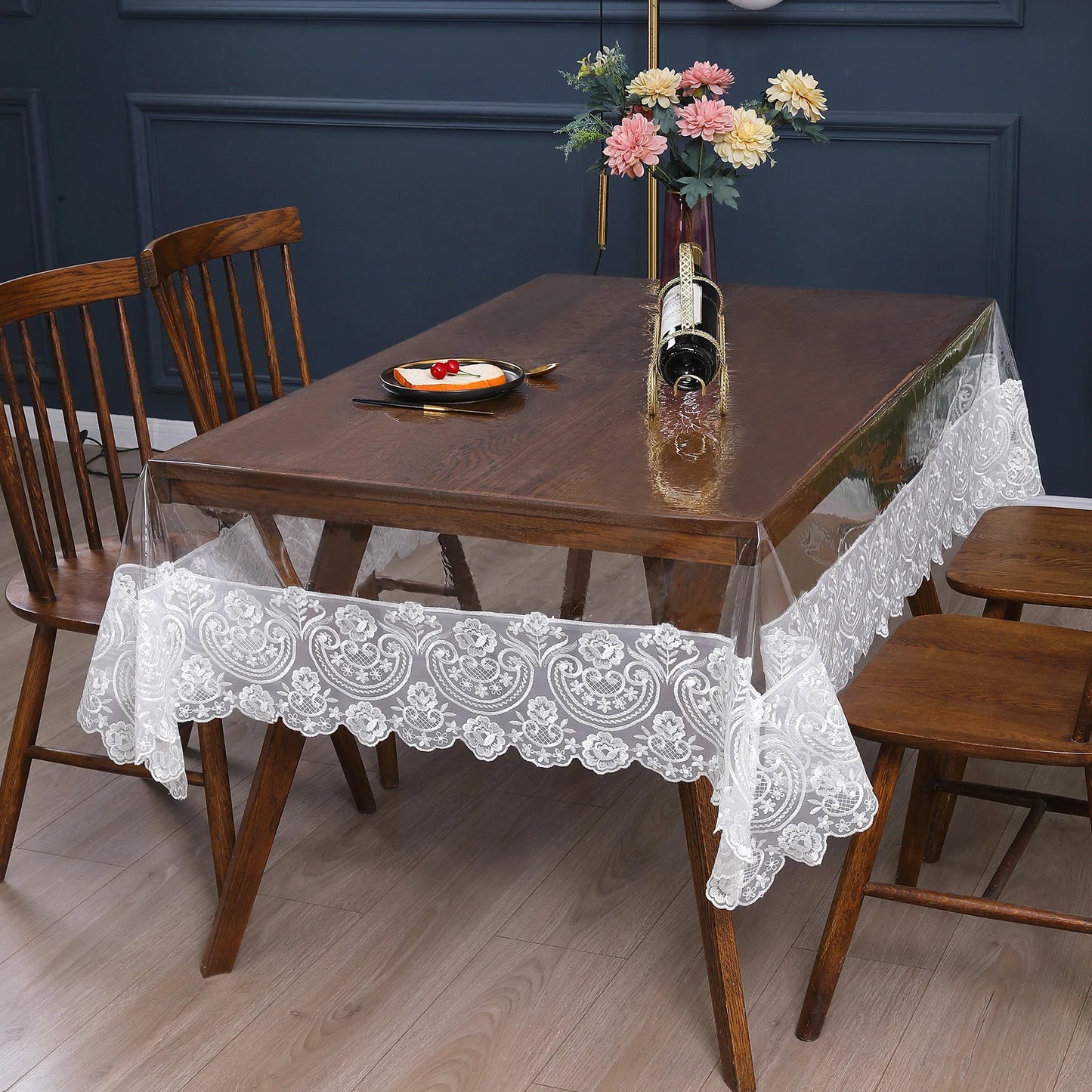 BATTILO Clear PVC Waterproof Tablecloth | Vinyl Lace Cover