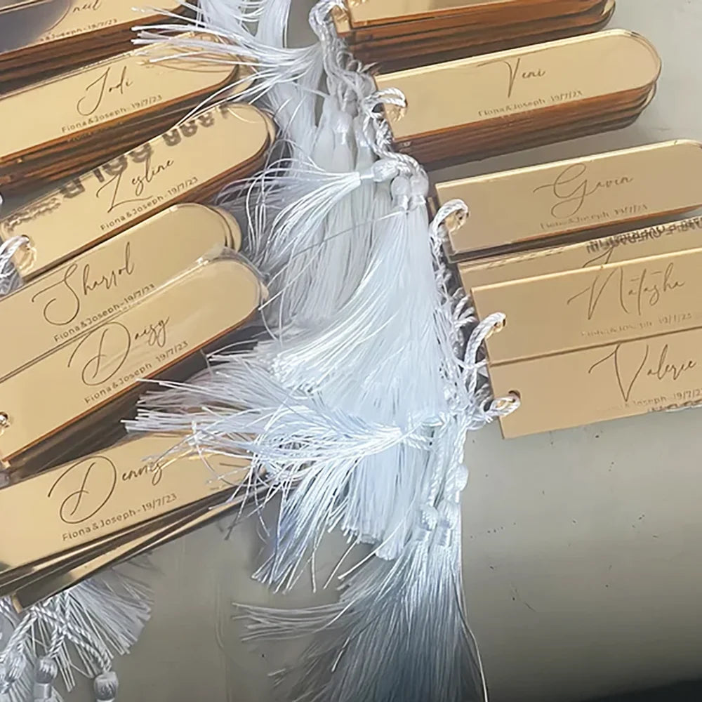 Custom Acrylic Wedding Place Cards 5-Pack | Name Bookmarks & Keyrings