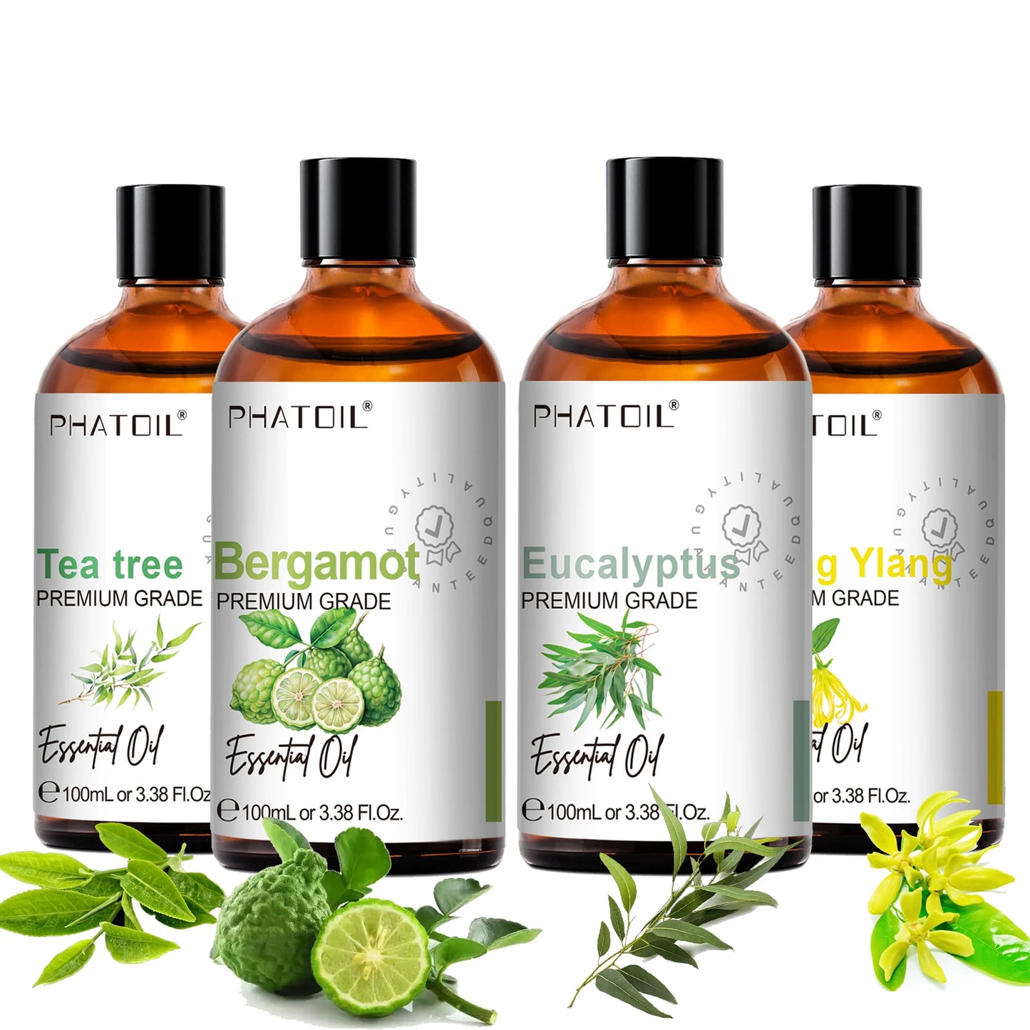 PHATOIL 100ml(3.38 fl.Oz) Eucalyptus Peppermint Tea tree Vanilla Bergamot Aromatherapy Essential Oil For Diffuser,Candle Making Peaceful Pleasures Health and Wellness