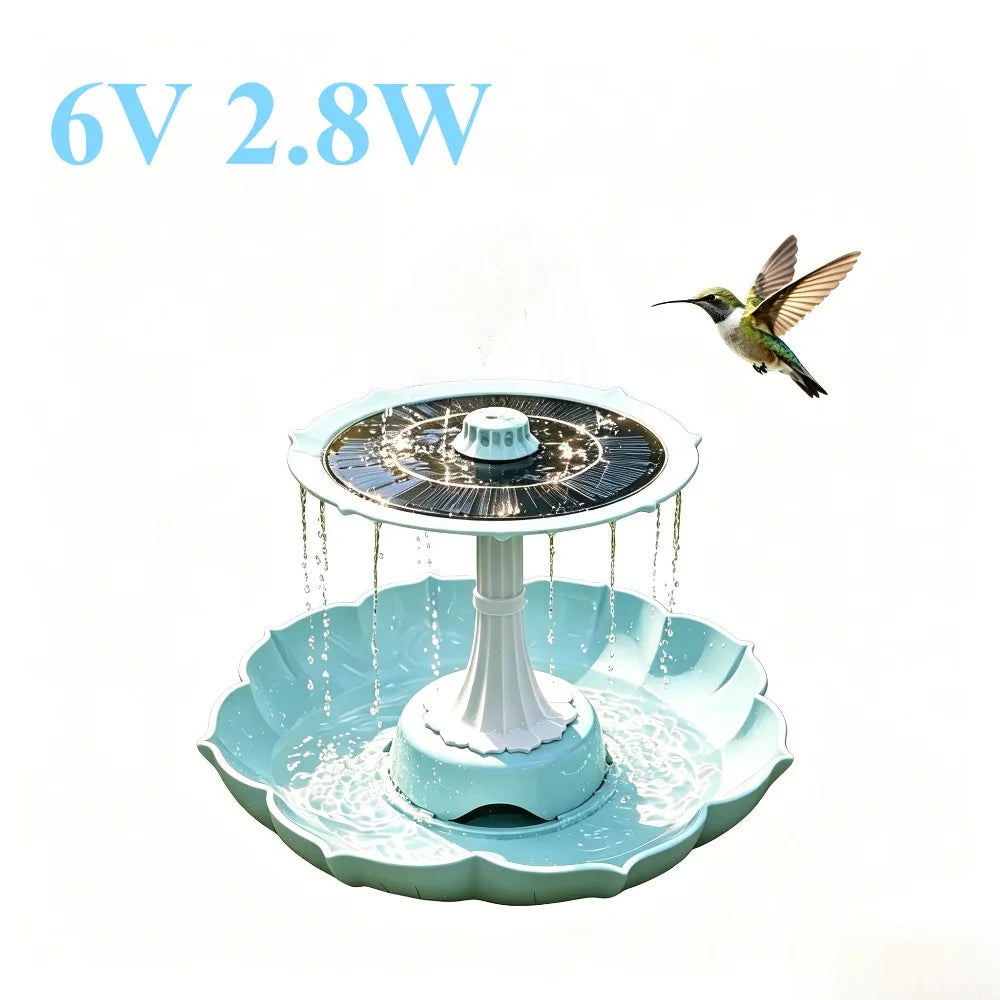 2.8W Solar Fountain Dual-Tier Bird Bath & Garden Feeder