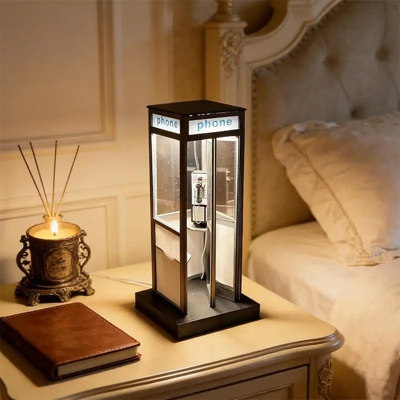 Retro Telephone Booth Desk Lamp | Warm LED Night Light Decor