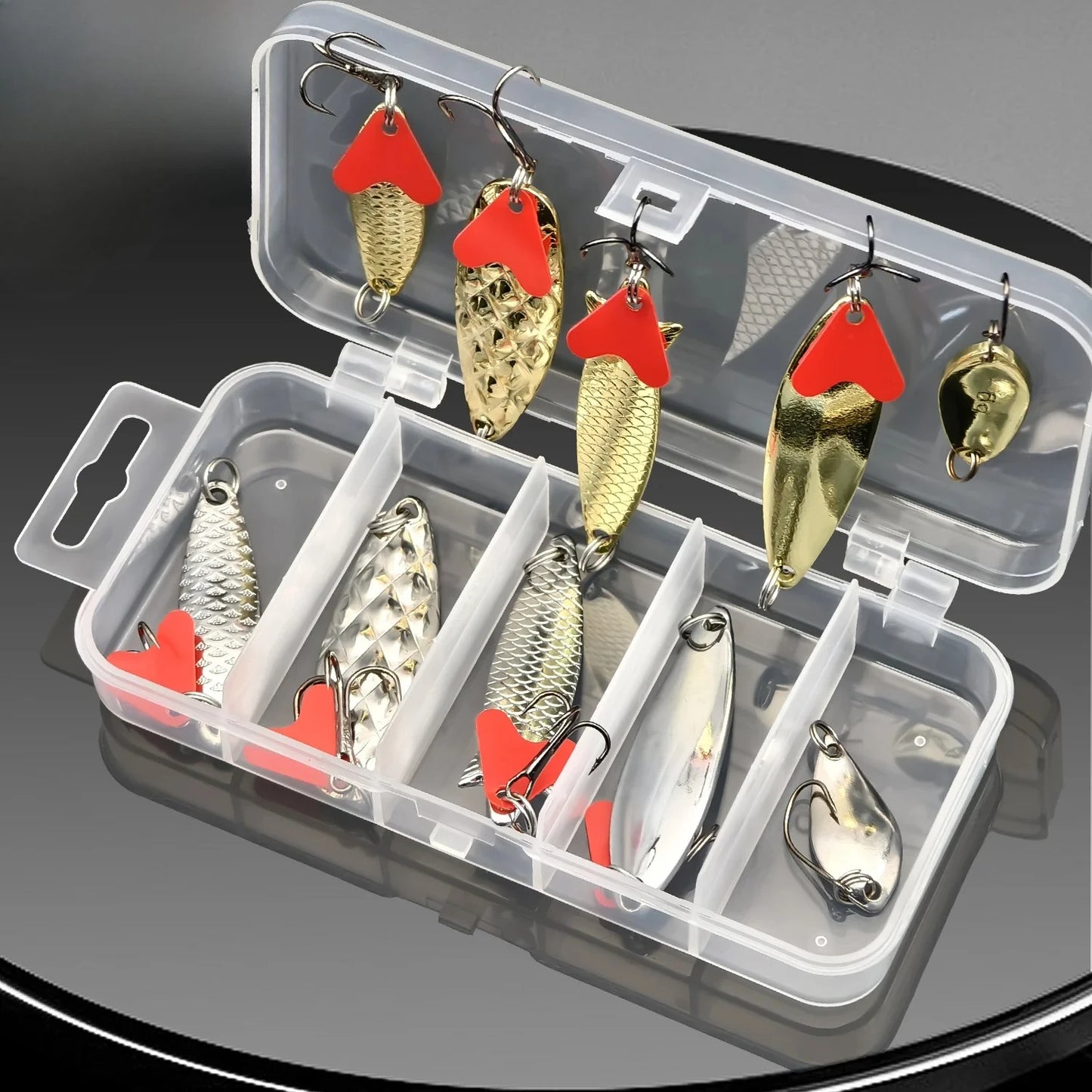 20pcs/Set Gold And Sliver Metal Jig Spoon Spinner Fishing Lure Wobbler Bait Set with Fishing Tackle Box Kit For Fishing Peaceful Pleasures Health and Wellness