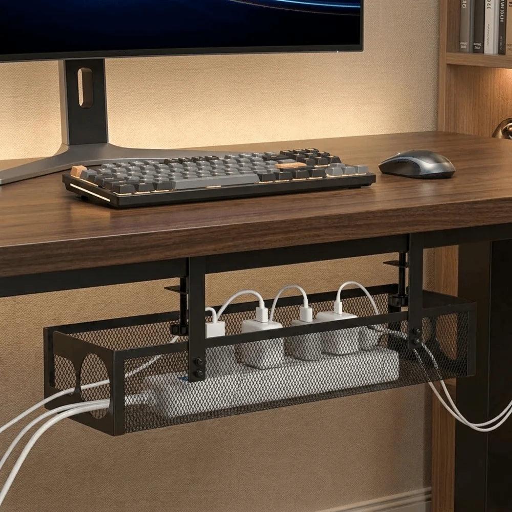 Carbon Steel Under Desk Wire Management Tray Space Saving No Drilling Data Wire Storage Rack with Clamp Metal Cable Tray Peaceful Pleasures Health and Wellness