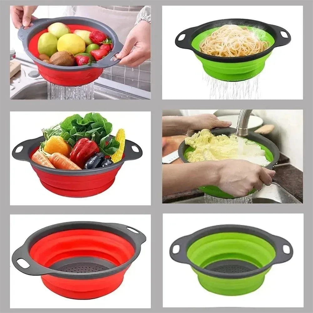 Silicone Folding Drainer Basket Drain Device Multifunctional Fruit Vegetable Washing Basket Food Grade Collapsible Colander Peaceful Pleasures Health and Wellness