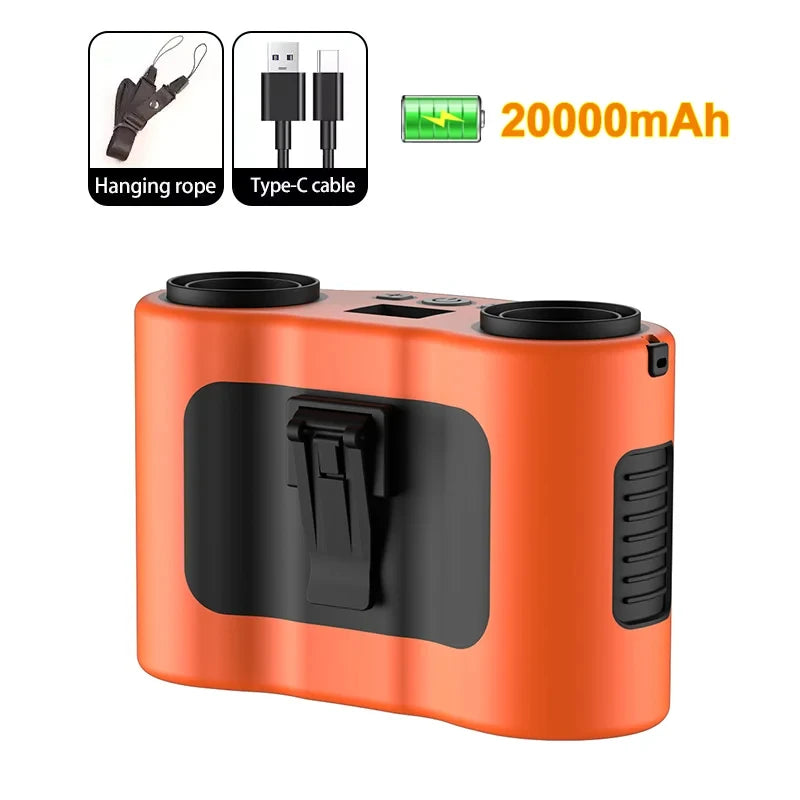 Portable Waist Clip Fan Wearable Mini USB Rechargeable Hanging Fan for Outdoor Working Double Air Outlet Waist Fan 20000Mah Peaceful Pleasures Health and Wellness Orange
