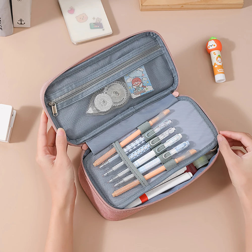 Simple Solid Large Capacity Pencil Case Student Stationery Box