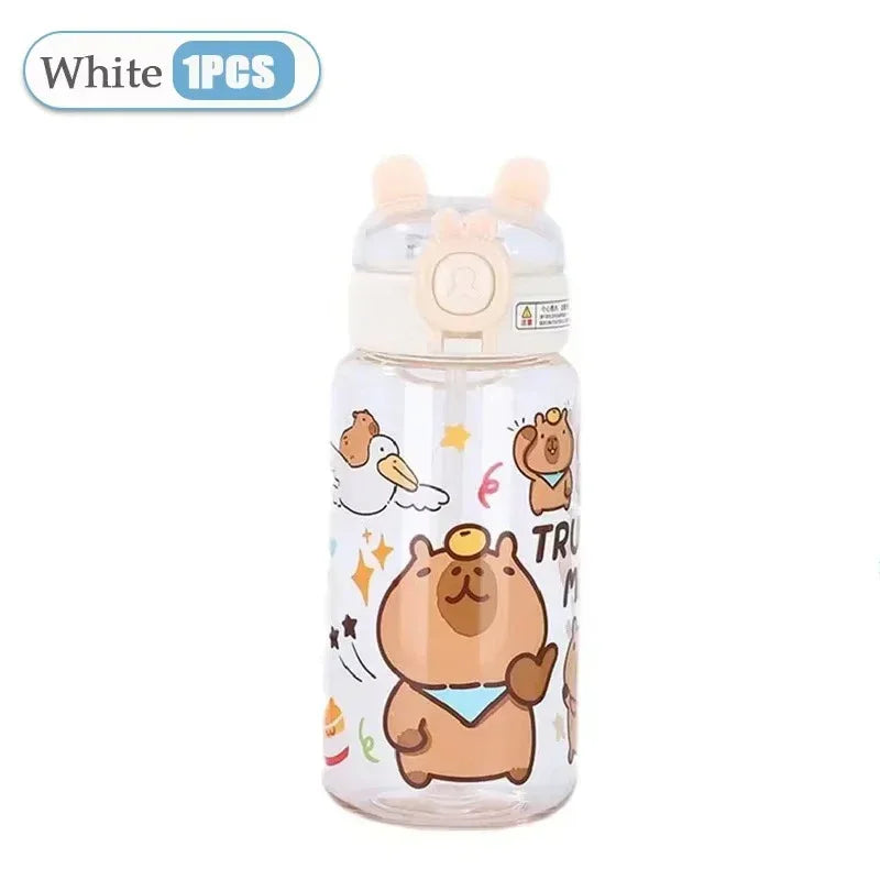 Capybara Cartoon Water Bottle 500ml Kids Sports Straw Cup