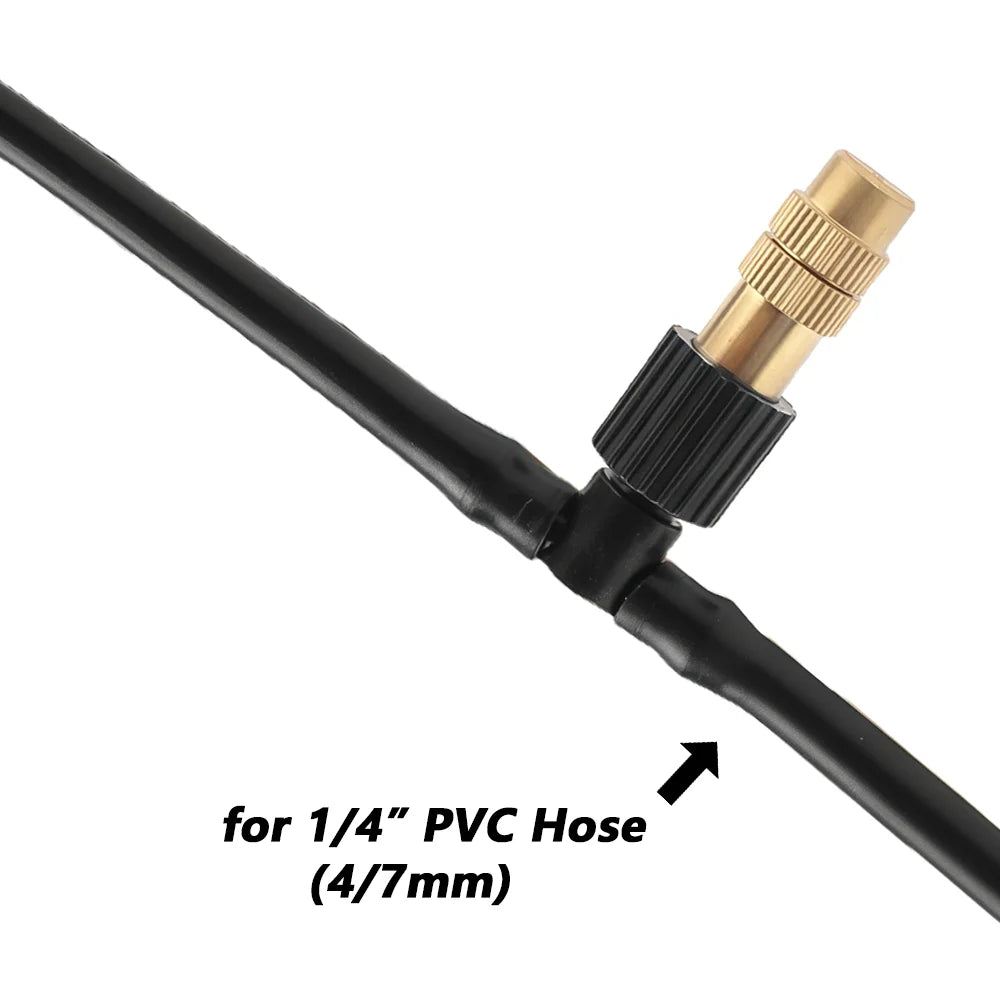 10-100PCS Adjustable Brass Spray Nozzles with 4/7mm Hose Misting Watering Sprinkler 1/4” Tee Joint for Garden Greenhouse Lawn Peaceful Pleasures Health and Wellness
