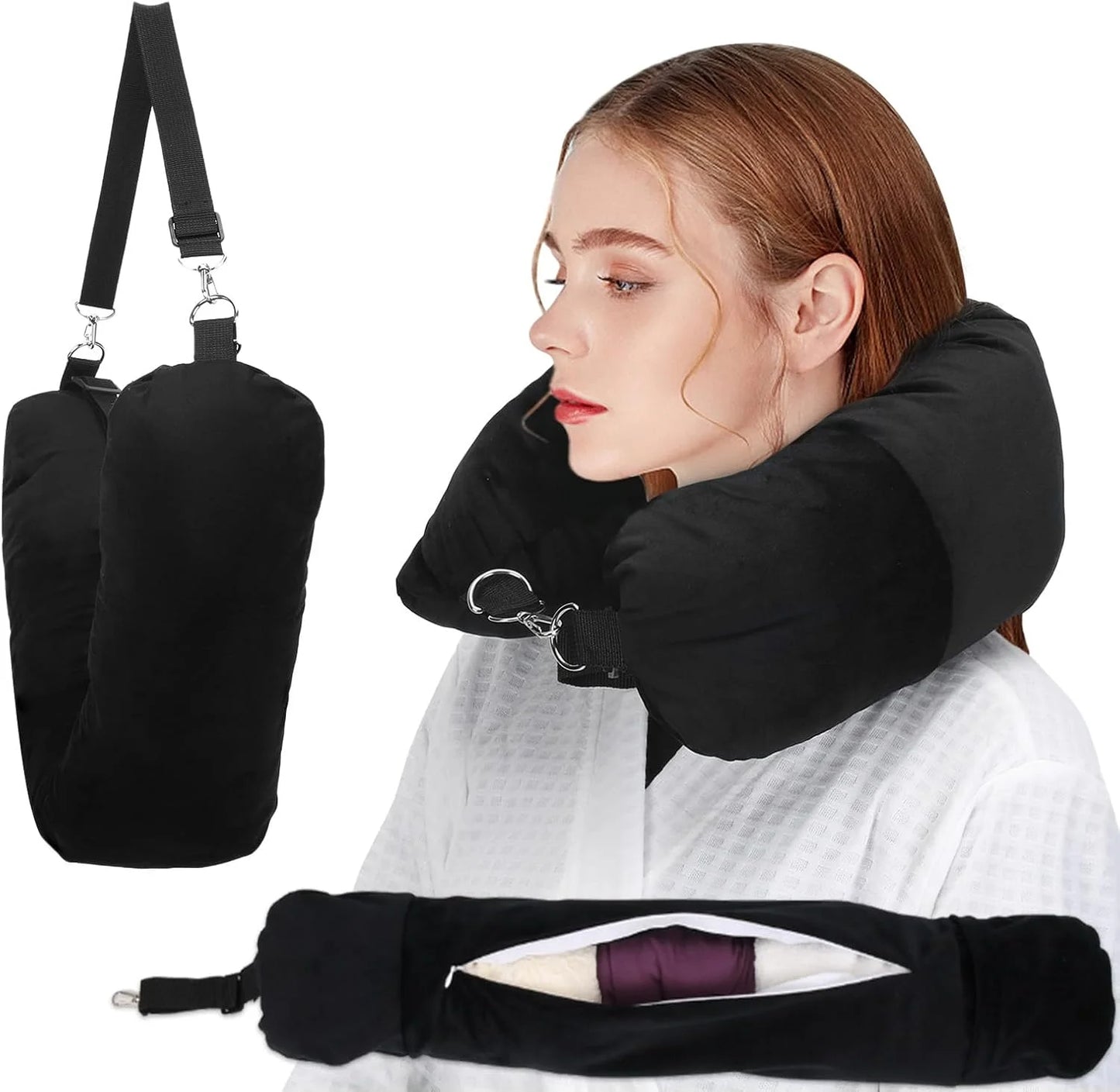 Refillable Travel Neck Pillow - Adjustable Memory Foam Pillowcase for Airplane, Car & Home, Portable with Storage Bag Peaceful Pleasures Health and Wellness